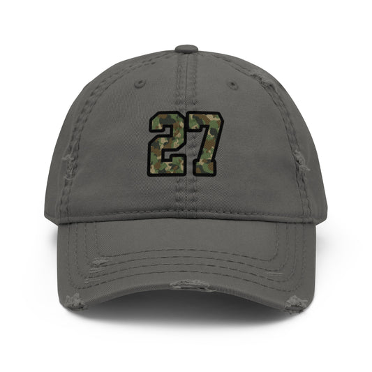Gray cap with camouflage number 27 on a white background