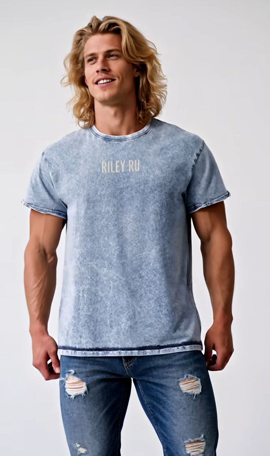 RILEY RU Embroidered Logo Denim T-Shirt