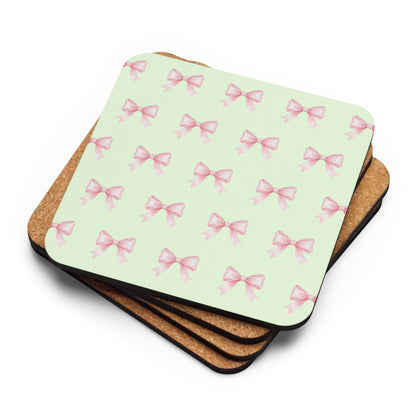 PINK BOW Illustration Cork-back Drink Coaster