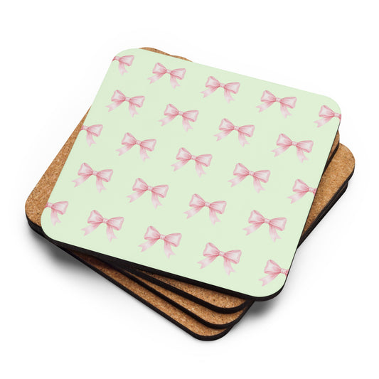 PINK BOW Illustration Cork-back Drink Coaster