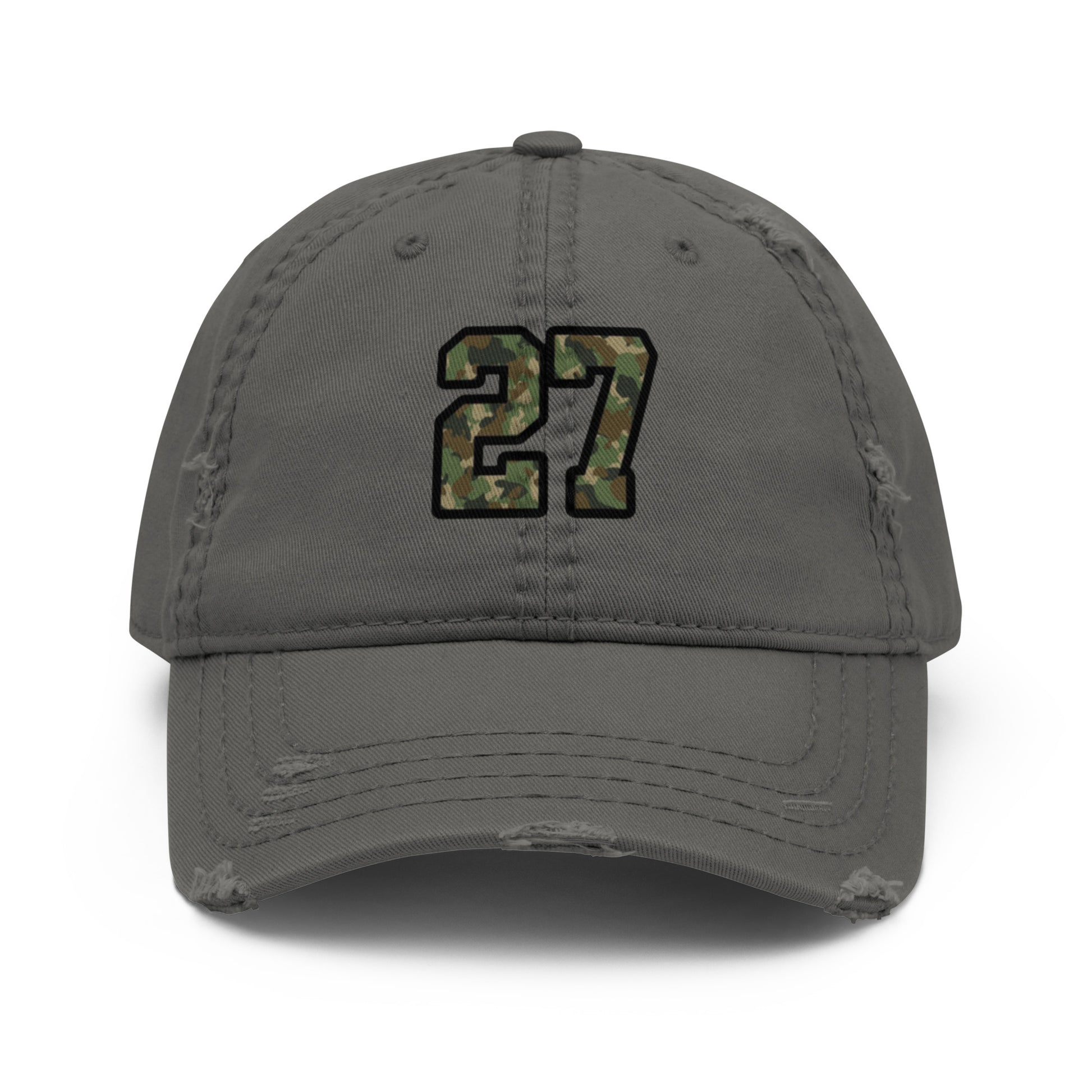 Gray cap with camouflage number 27 on a white background