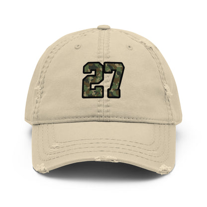 Beige cap with '27' embroidered in camouflage on a white background
