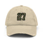 Beige cap with '27' embroidered in camouflage on a white background
