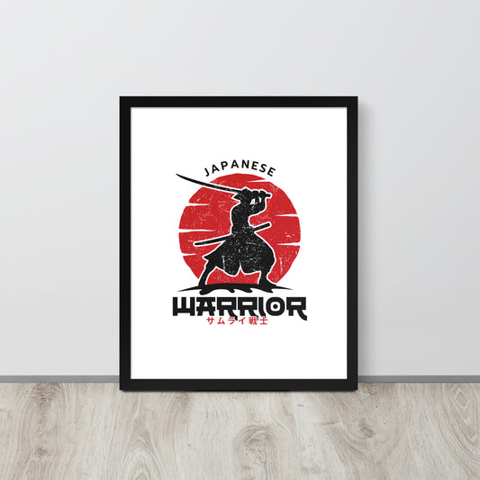 Framed poster with a silhouette of a warrior holding a sword against a red sun, with 'Japanese Warrior' text.