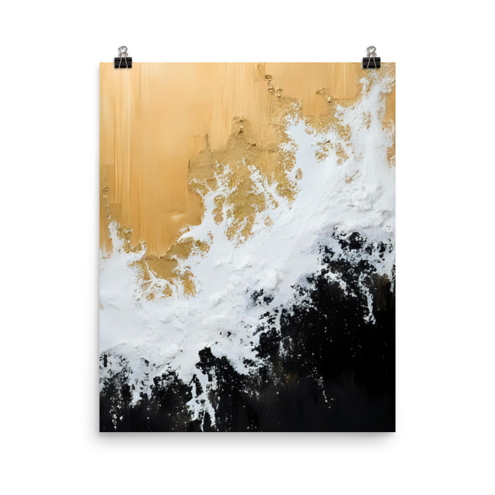 Abstract art print with gold, white, and black colors on a white background