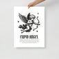 Framed artwork of a Cupid angel with text on a white background