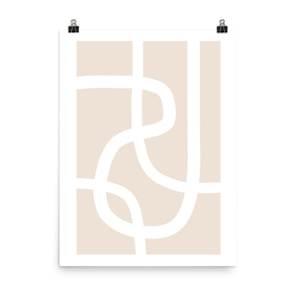 Beige poster with a white abstract design on a white background