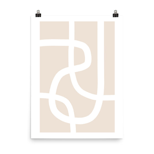 Beige poster with a white abstract design on a white background