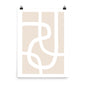 Beige poster with a white abstract design on a white background