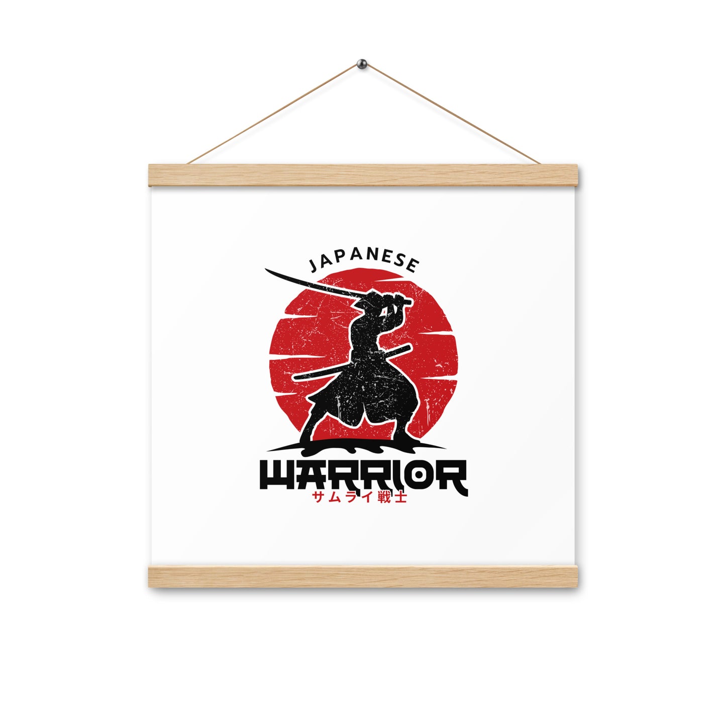 Framed poster with Japanese warrior design on a white background