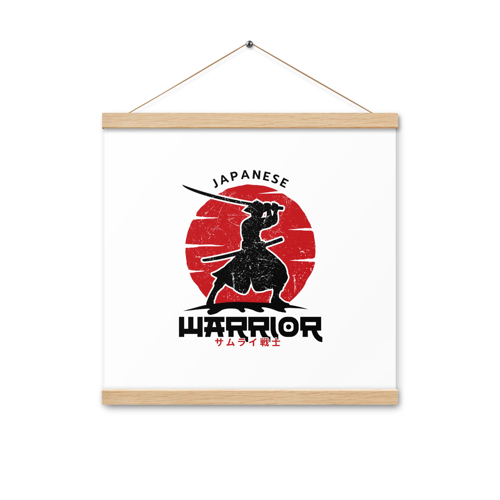 Framed poster with Japanese warrior design on a white background