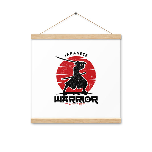 Framed poster with Japanese warrior design on a white background