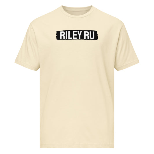 Beige t-shirt with 'RILEY RU' text on a white background