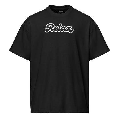 Black t-shirt with white text on a white background