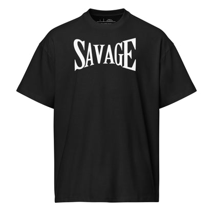 Black t-shirt with 'SAVAGE' printed in white on a white background