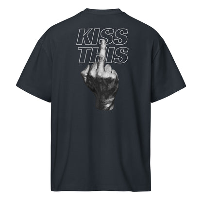 Black t-shirt with graphic design and text on the back