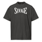 Black t-shirt with 'SAVAGE' print on a white background