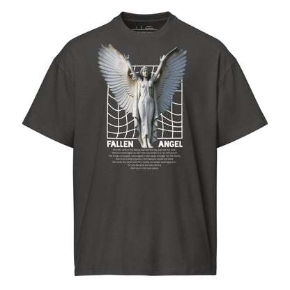 Black t-shirt with a white logo on a white background