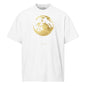 White t-shirt with a gold moon graphic and 'La Luna' text on a white background