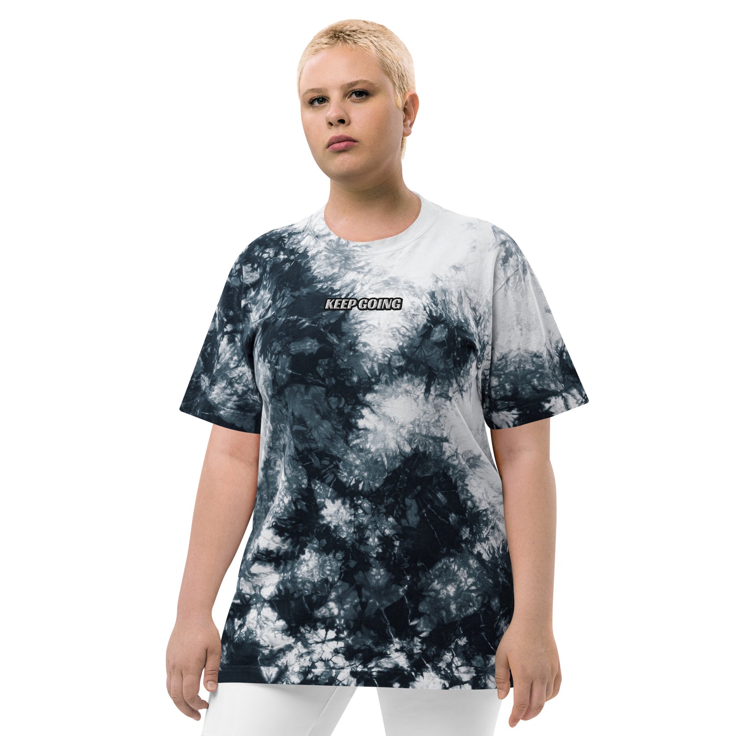 RILEY RU - KEEP GOING - Embroidered Oversized Tie-dye Unisex T-shirt
