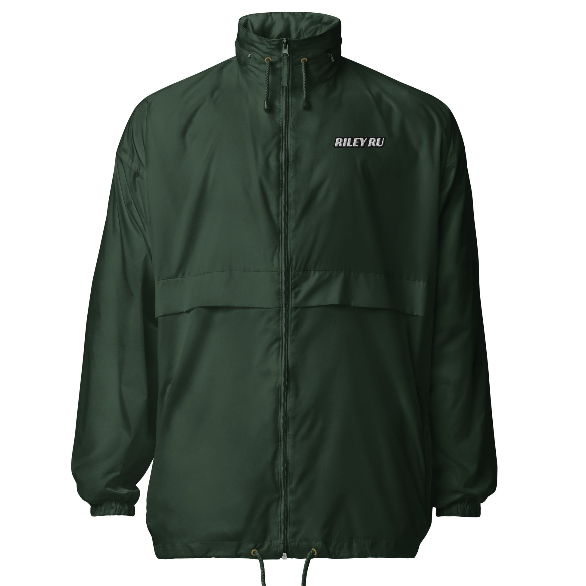 Green jacket with 'RILEY RU' logo on a white background