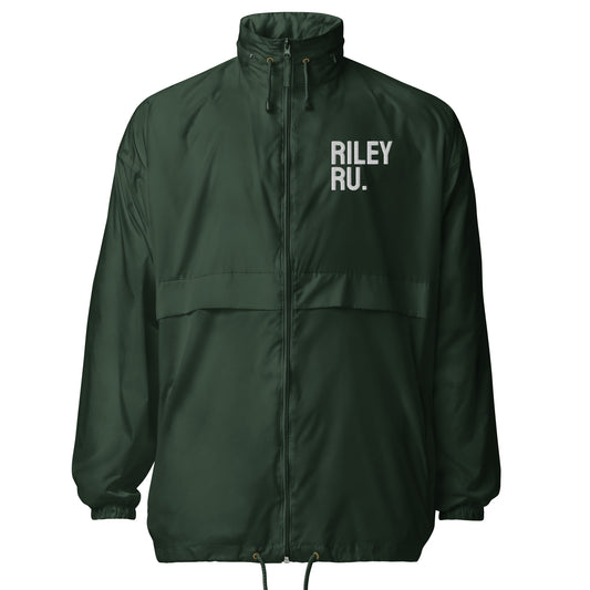 Green jacket with a logo on the chest against a white background
