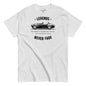 Gray t-shirt with black vintage car graphic and text on a white background
