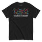 Black t-shirt with colorful design and 'NEURODIVERGENT' text on a white background