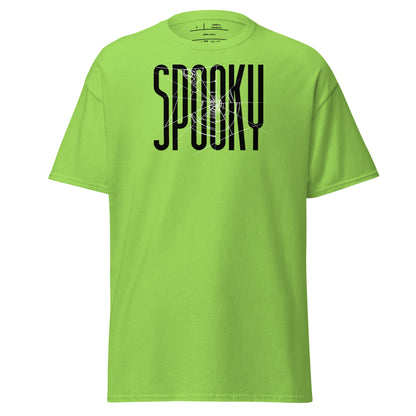 Green t-shirt with 'SPooky' text on a white background