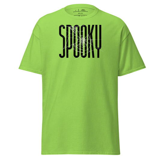 Green t-shirt with 'SPooky' text on a white background