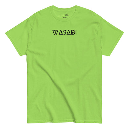 Green t-shirt with 'WASABI' text on a white background
