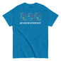 Blue t-shirt with colorful design and 'NEURODIVERGENT' text on a white background