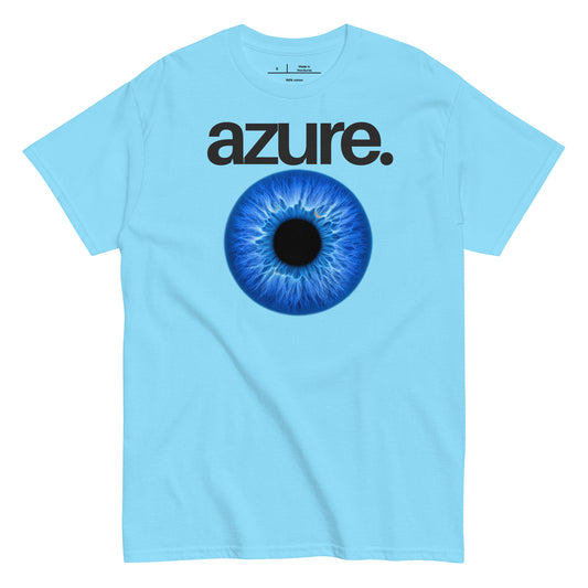 Light blue t-shirt with a blue eye graphic and 'azure.' text on a white background