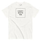 White t-shirt with 'COMFY WHITE TEE' text on a white background