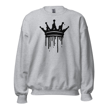 Gray sweatshirt with a black crown graphic on a white background