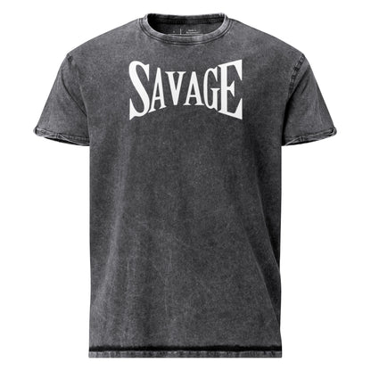 Black t-shirt with 'SAVAGE' print on a white background