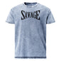 Blue t-shirt with 'SAVAGE' text on a white background