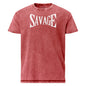 Red t-shirt with 'SAVAGE' printed in white on a white background