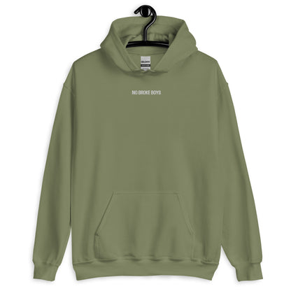 NO BROKE BOYS White Embroidered Lyrics Unisex Hoodie