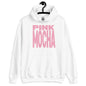 White hoodie with 'Pink Mocha' text on a white background