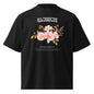 Black t-shirt with floral design and 'Blossom' text on a white background