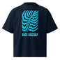 Black t-shirt with blue graphic design and 'Be Kind' text on a white background
