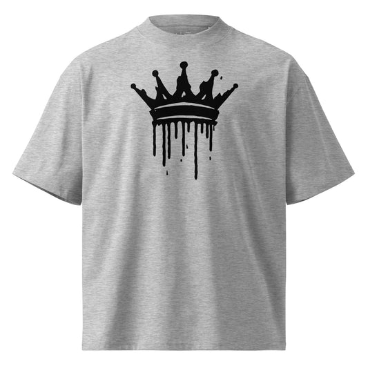 Gray t-shirt with a black crown graphic on a white background