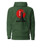 Green hoodie with a Samurai design on a white background