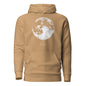 Brown hoodie with a moon graphic and 'La Luna' text on a white background