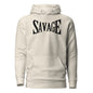 Beige hoodie with 'SAVAGE' text on a white background