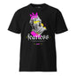 Black t-shirt with a graphic design featuring a statue and the word 'fearless' on a white background.