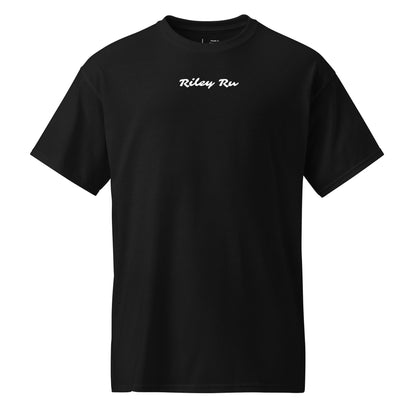 Black t-shirt with a logo on a white background
