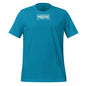 Blue t-shirt with text on a white background