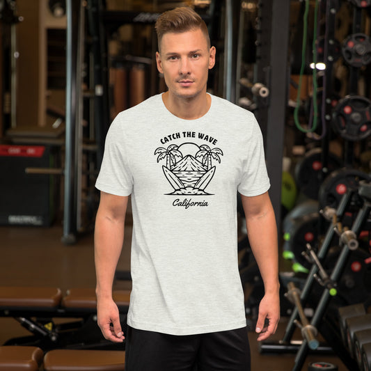Man wearing a white t-shirt with a graphic design in a gym setting